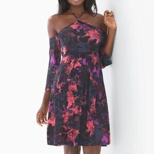 SOMA Soft Jersey Y-Neck Cold Shoulder Short Dress Mesmerize Merlot Size XLarge